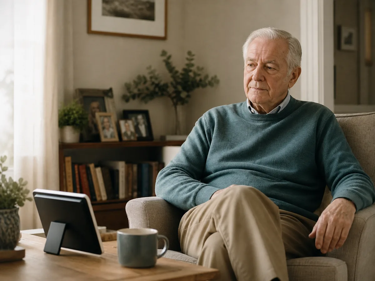 An older parent spending a quiet moment at home